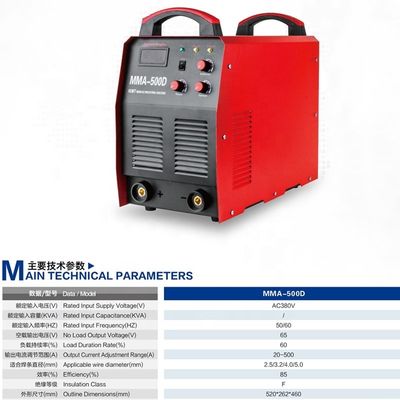 Leicht zu bedienende 500Amp IGBT-Inverter-Bogenschweißmaschine mit Isolationsklasse 0.92